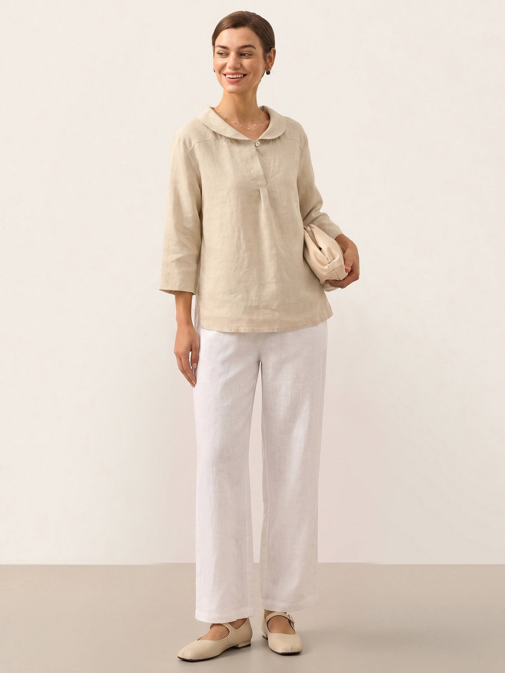 Jade Linen V-Neck Half Sleeve Top