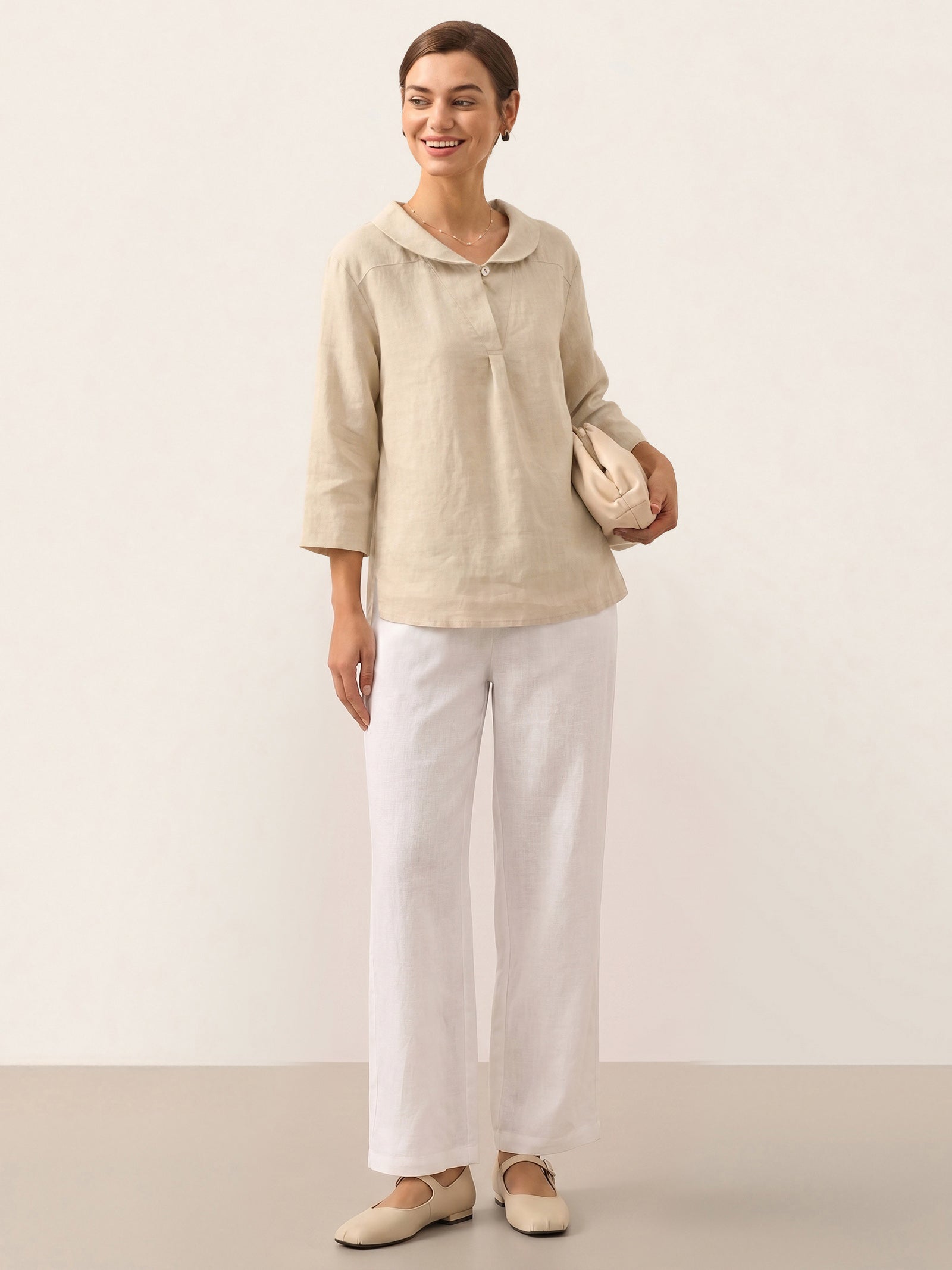 Jade Linen V-Neck Half Sleeve Top