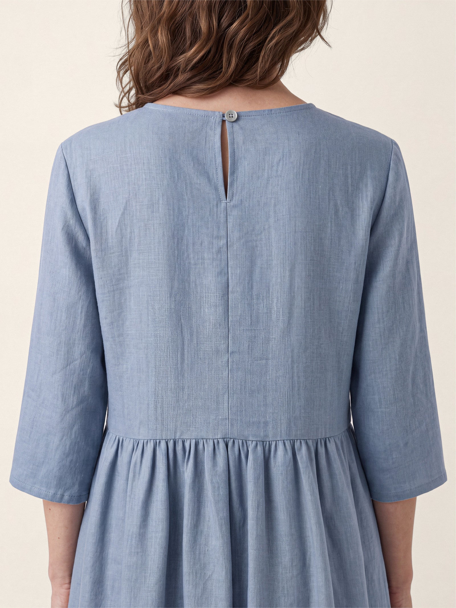 100% Linen Shell Button A Line Midi Dress ELIORA