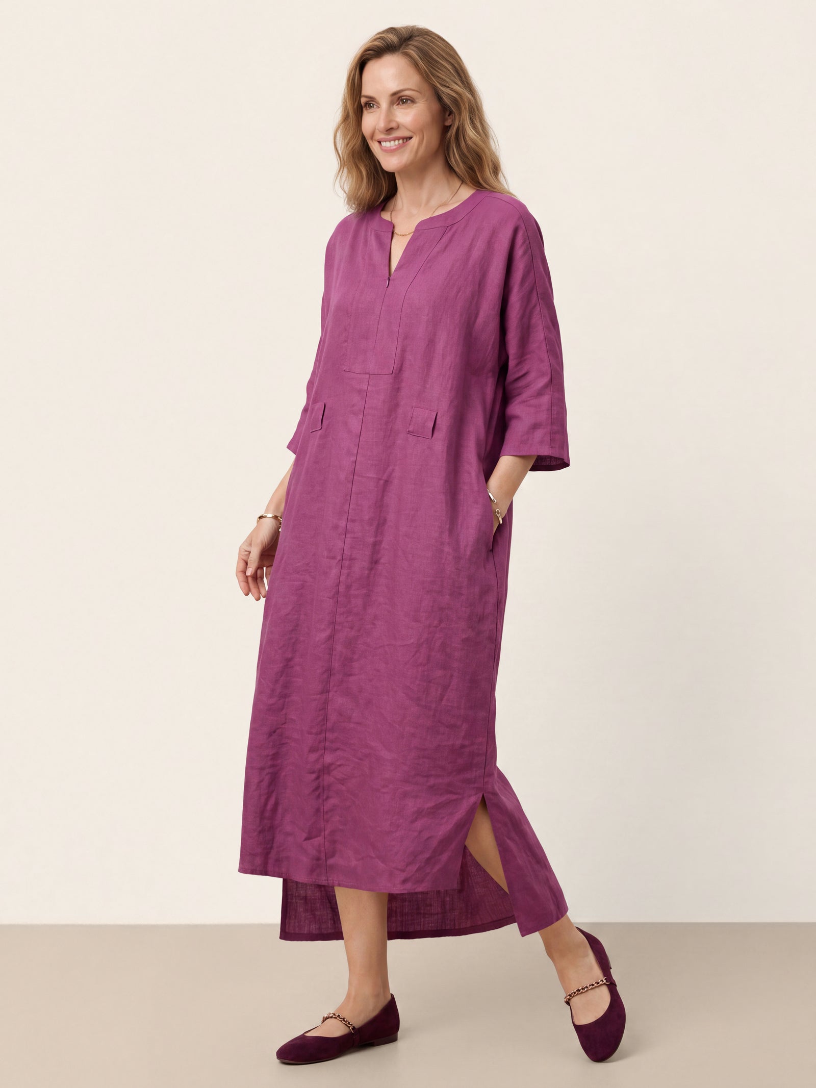 100% Linen Side Tie Cocoon Midi Dress SOLENE