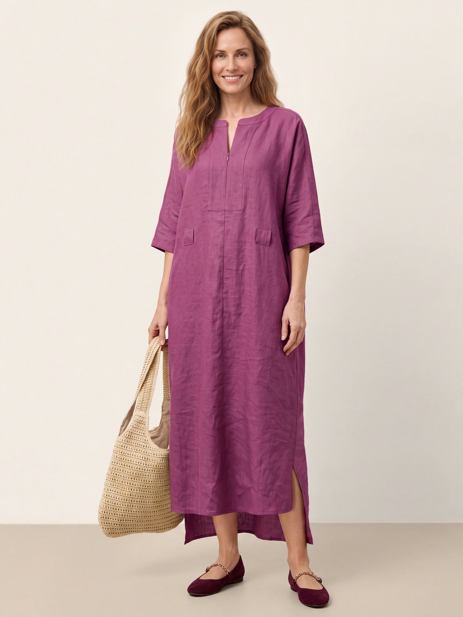 100% Linen Side Tie Cocoon Midi Dress SOLENE