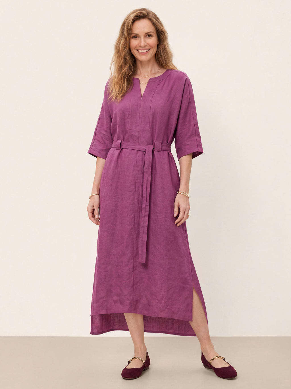 100% Linen Side Tie Cocoon Midi Dress SOLENE
