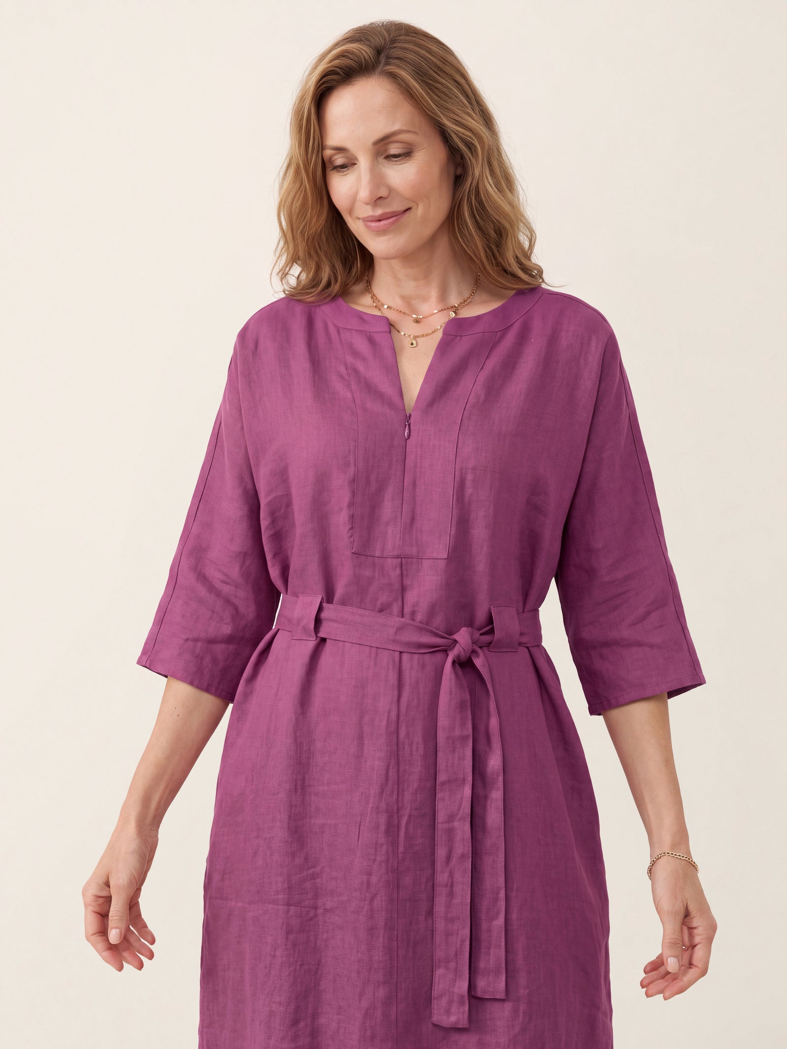 100% Linen Side Tie Cocoon Midi Dress SOLENE