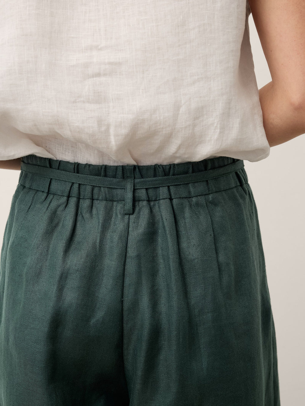 100% Linen Side Tie Elasticated Waist Wide Leg Cropped Pants CAMILLA
