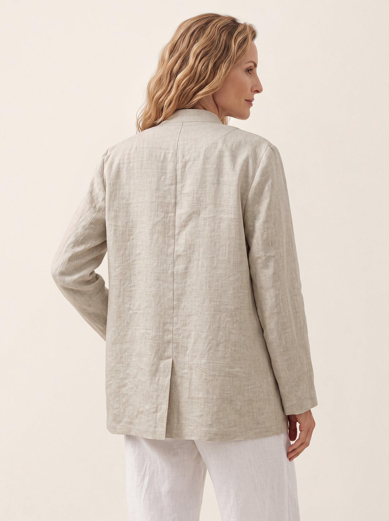 100% Linen Stand Collar Princess Seam Jacket ALIDA
