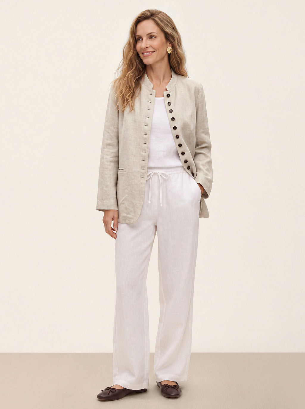 100% Linen Stand Collar Princess Seam Jacket ALIDA