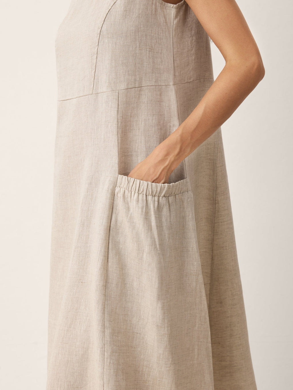 100% Linen Scoop Neck Swing Beach Maxi Dress - Sleeveless