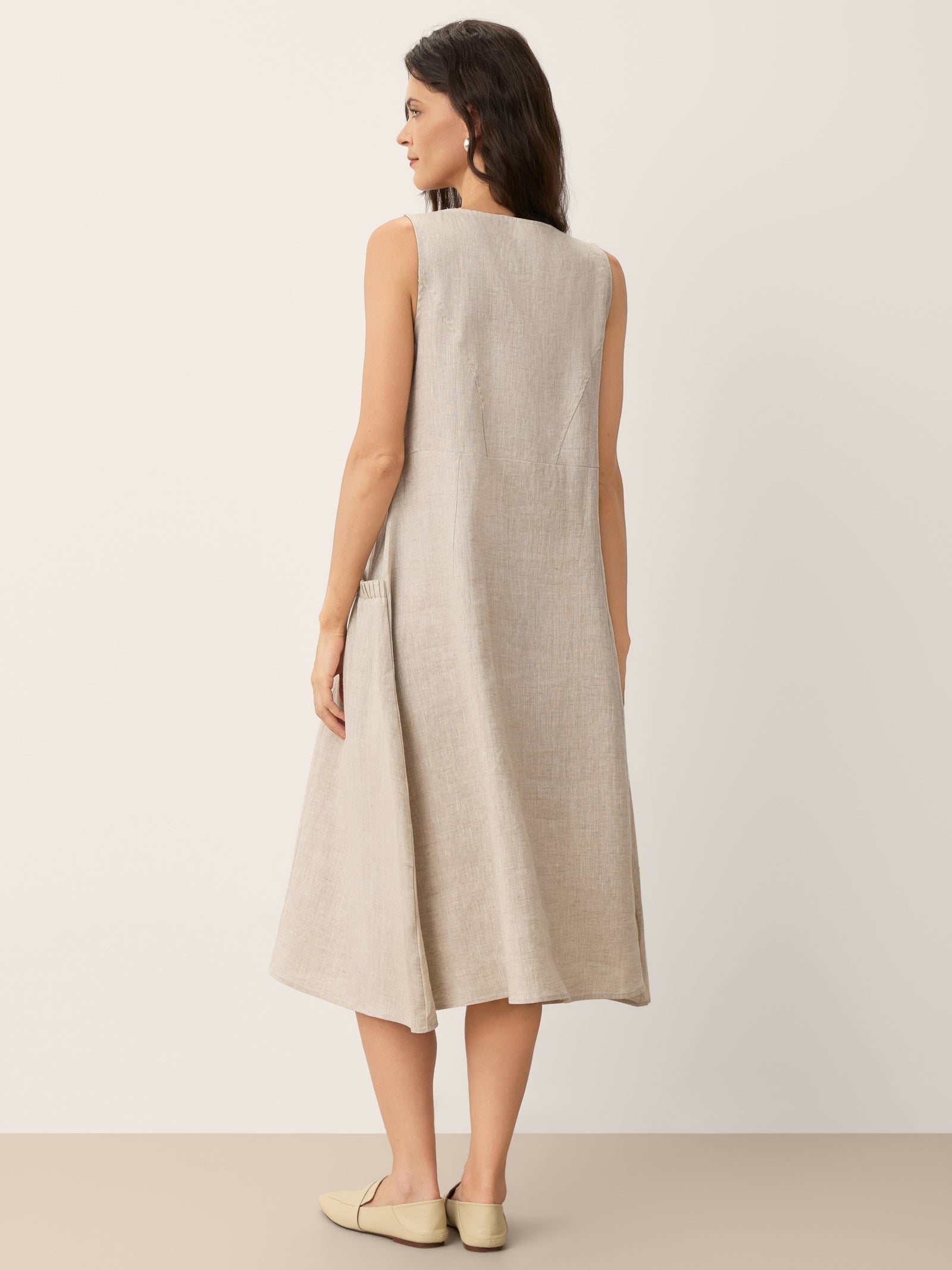 100% Linen Scoop Neck Swing Beach Maxi Dress - Sleeveless