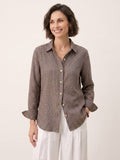 100% Linen Yarn Dyed Check Cuffed Sleeve Shirt VIANNE