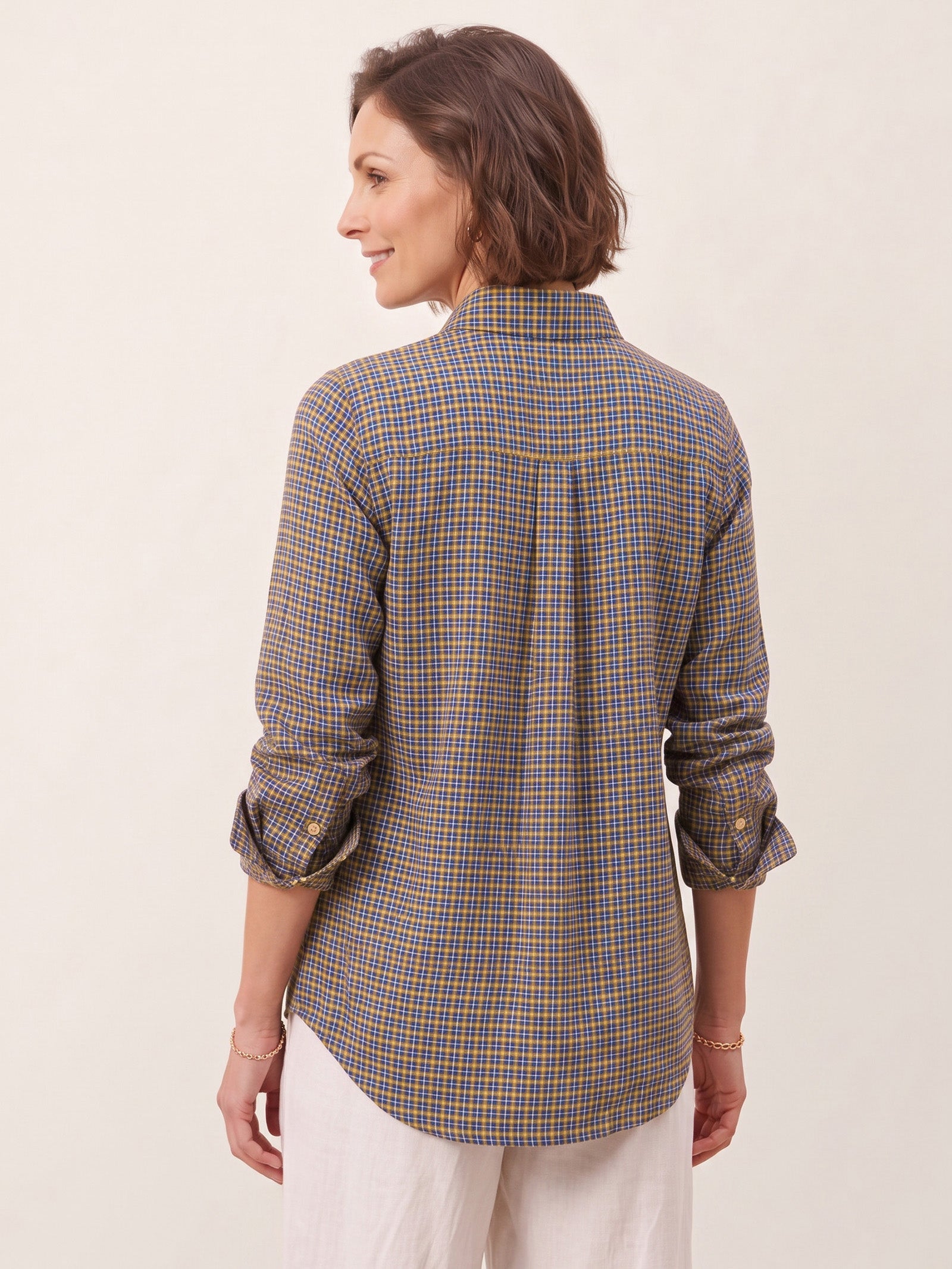 100% Linen Yarn Dyed Check Cuffed Sleeve Shirt VIANNE