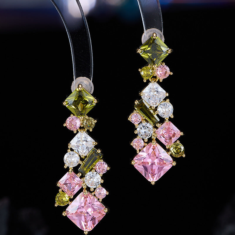 Affordable Luxury Colored Gemstone Geometric Square Earrings