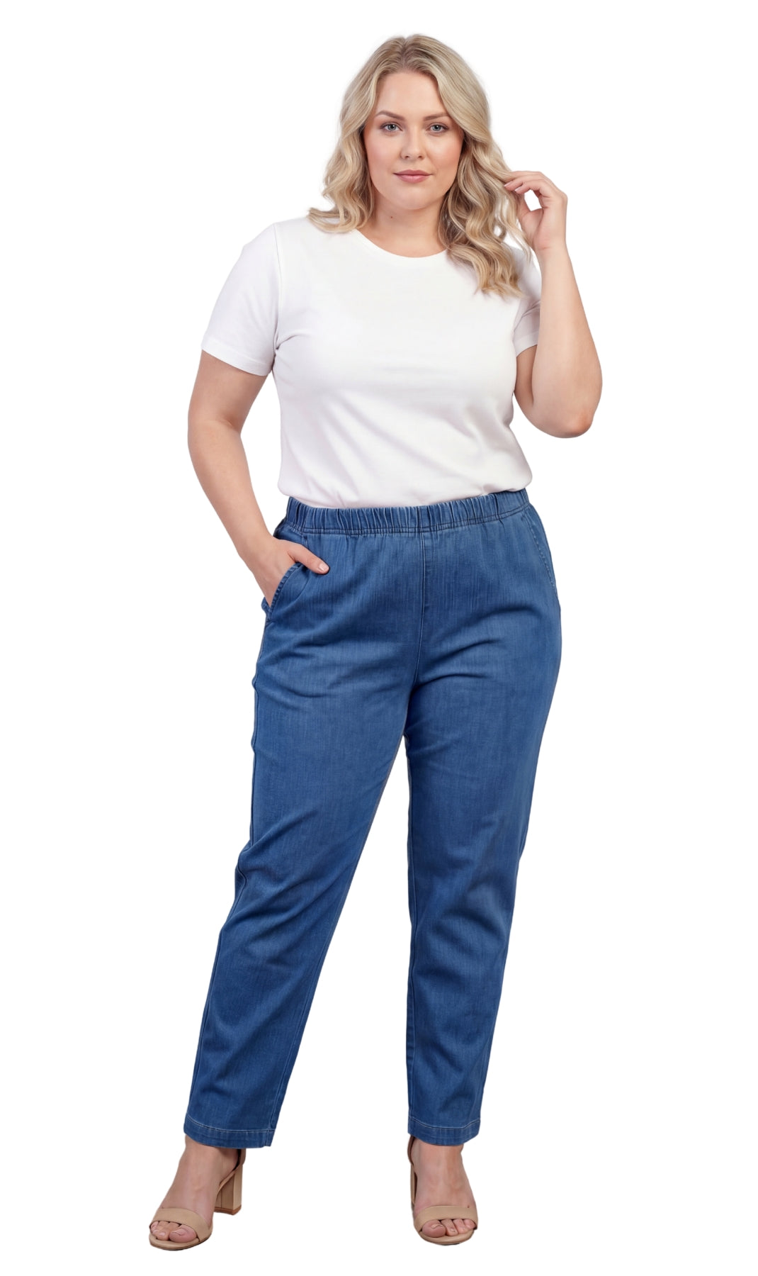 Women's Lightweight Pull-On Denim Jeans Relaxed Straight Leg