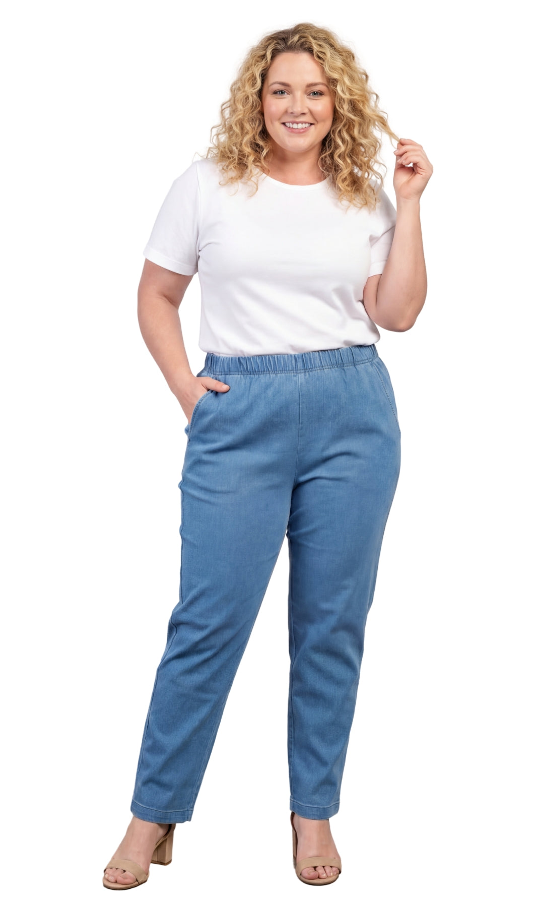 Women's Lightweight Pull-On Denim Jeans Relaxed Straight Leg