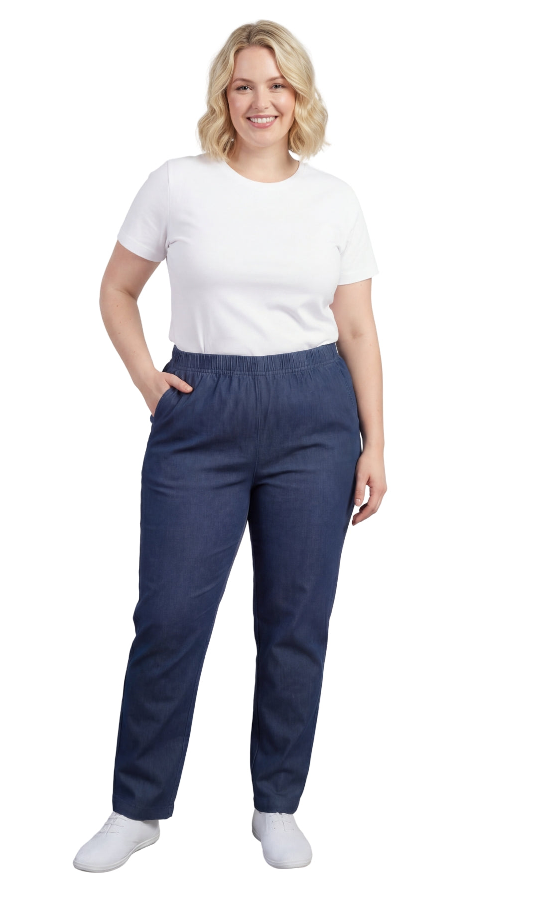 Women's Lightweight Pull-On Denim Jeans Relaxed Straight Leg