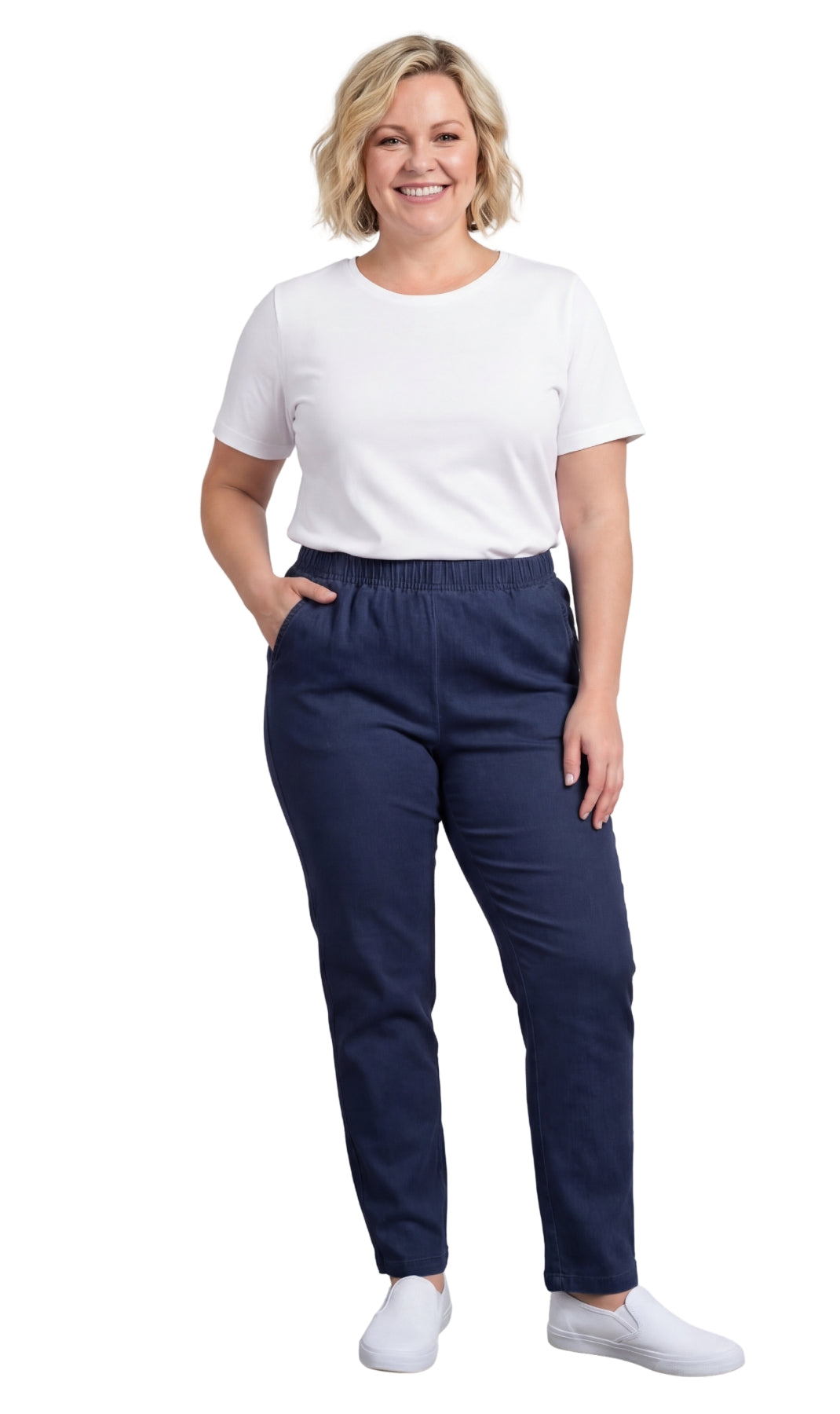 Women's Lightweight Pull-On Denim Jeans Relaxed Straight Leg
