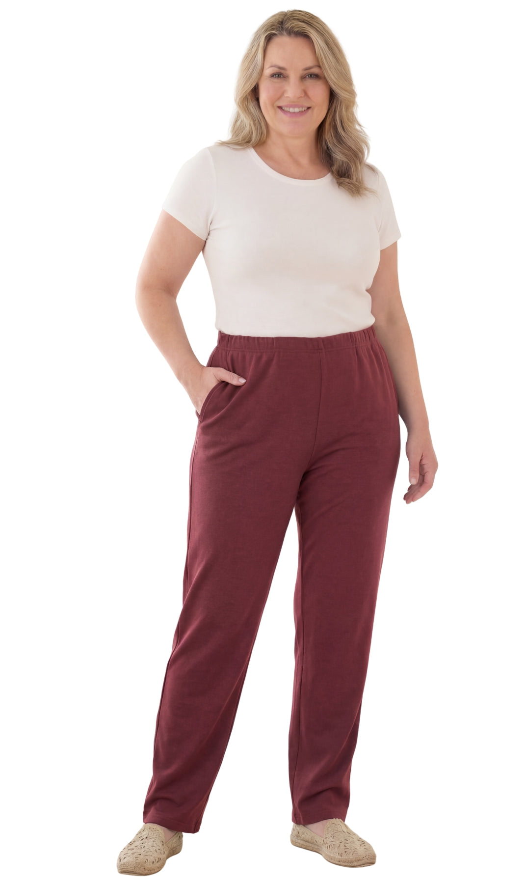 Women's Pull-On Flat Front Knit Pants with Elastic Waist