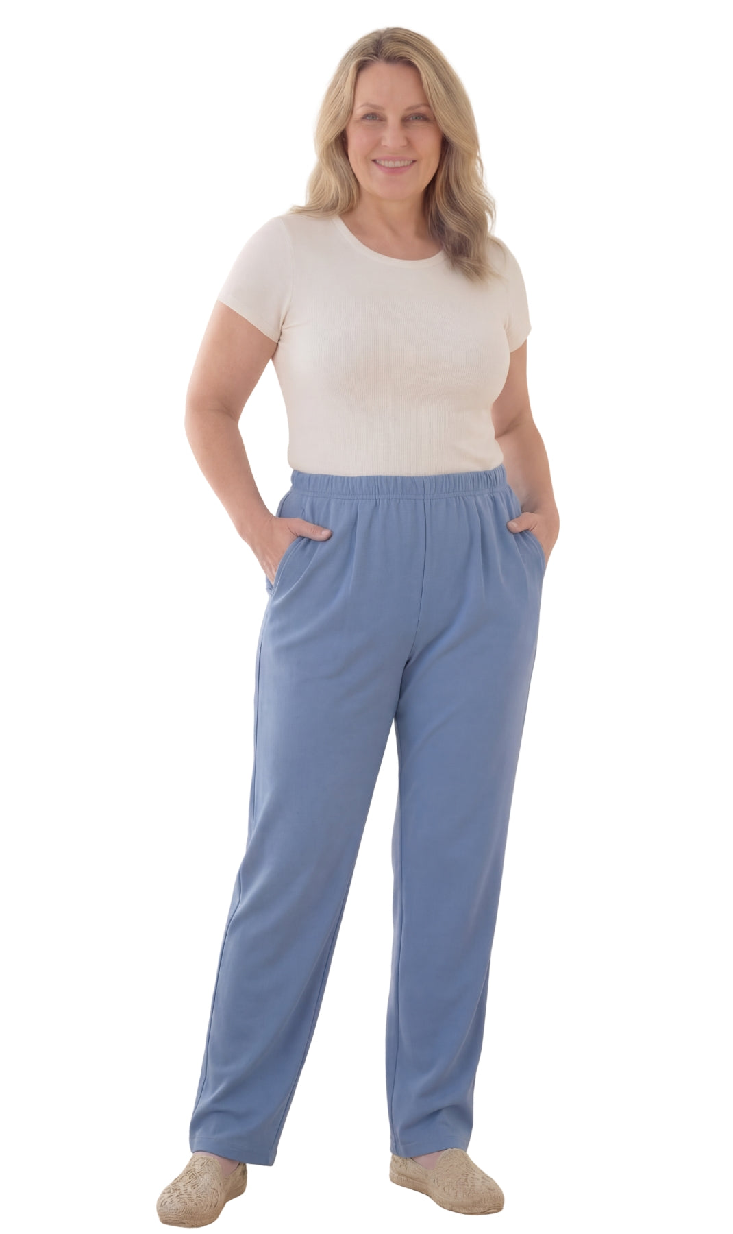 Women's Pull-On Flat Front Knit Pants with Elastic Waist