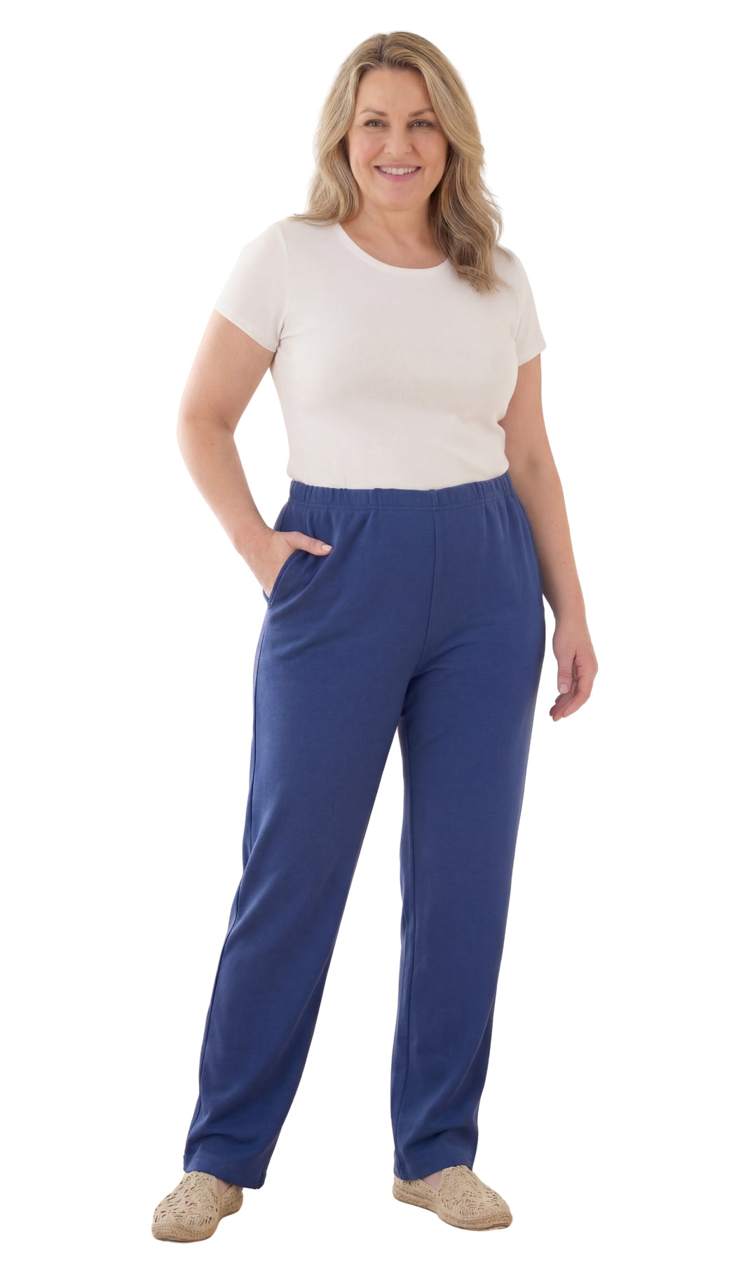 Women's Pull-On Flat Front Knit Pants with Elastic Waist