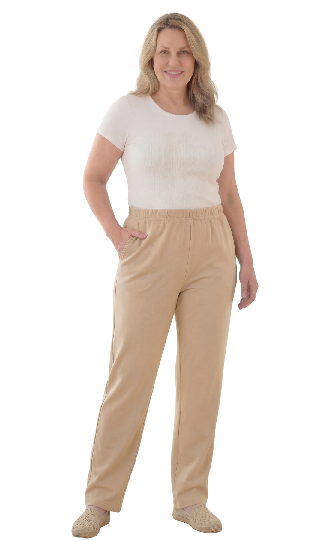 Women's Pull-On Flat Front Knit Pants with Elastic Waist