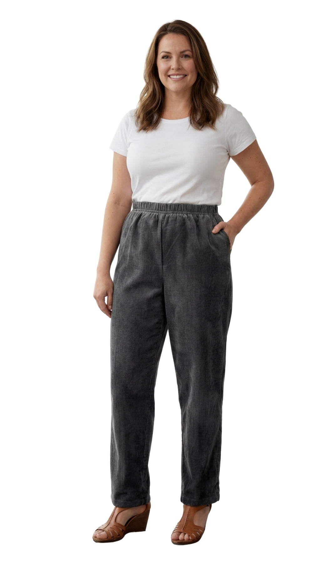 Women's Fine Wale Corduroy Pull-On Pants with Covered Elastic