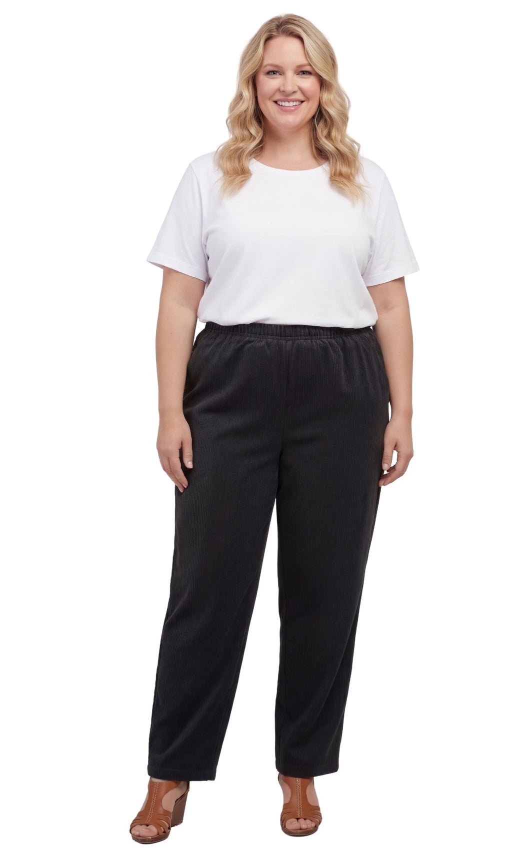 Women's Fine Wale Corduroy Pull-On Pants with Covered Elastic