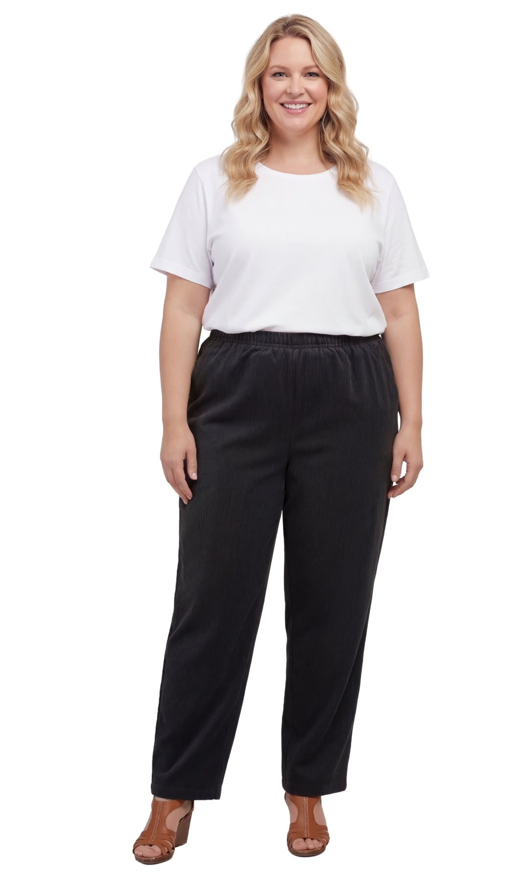 Women's Fine Wale Corduroy Pull-On Pants with Covered Elastic