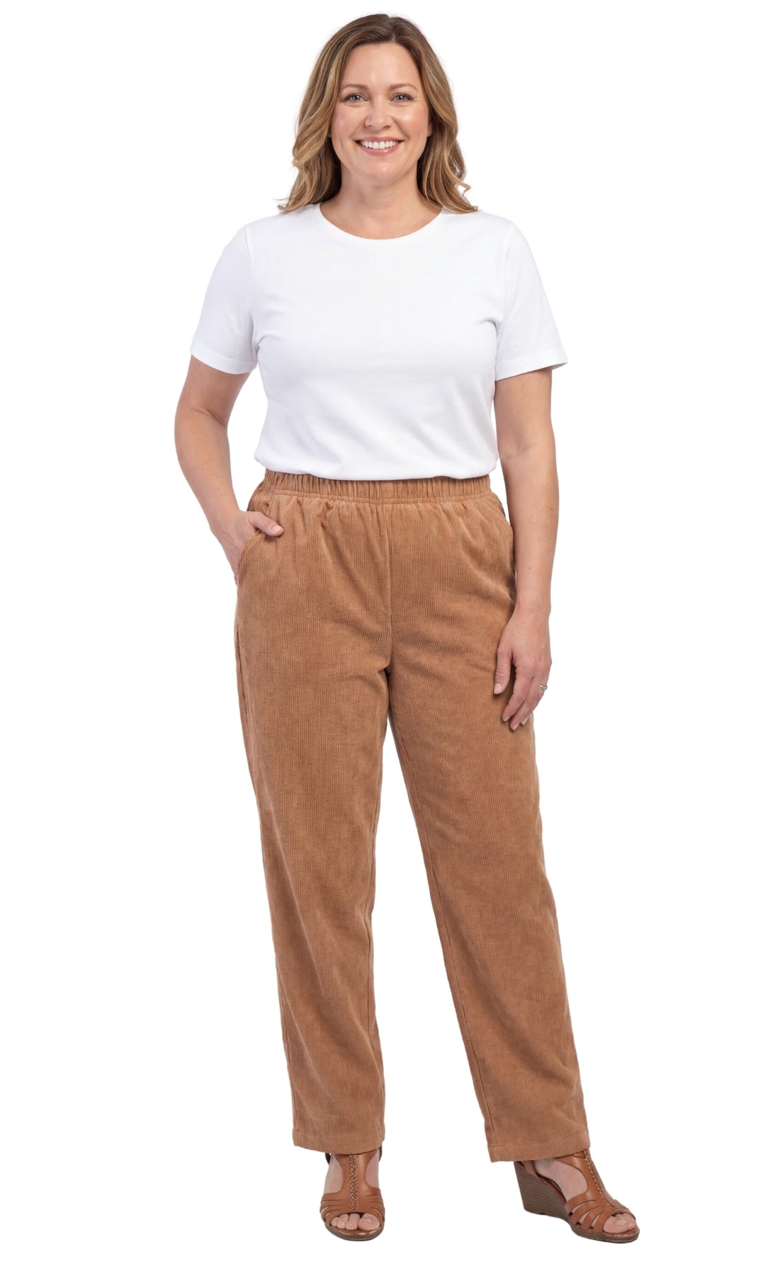 Women's Fine Wale Corduroy Pull-On Pants with Covered Elastic