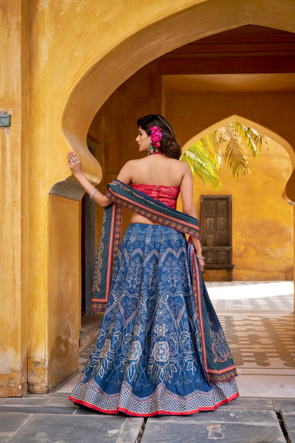 Blue Vaishali Silk Printed Lehenga Choli with Gota Patti & Beads