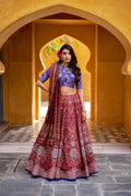 Maroon Vaishali Silk Floral Printed Lehenga Choli with Gota Patti