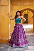 Purple Vaishali silk lehenga choli with detailed beadwork and gota patti lace border