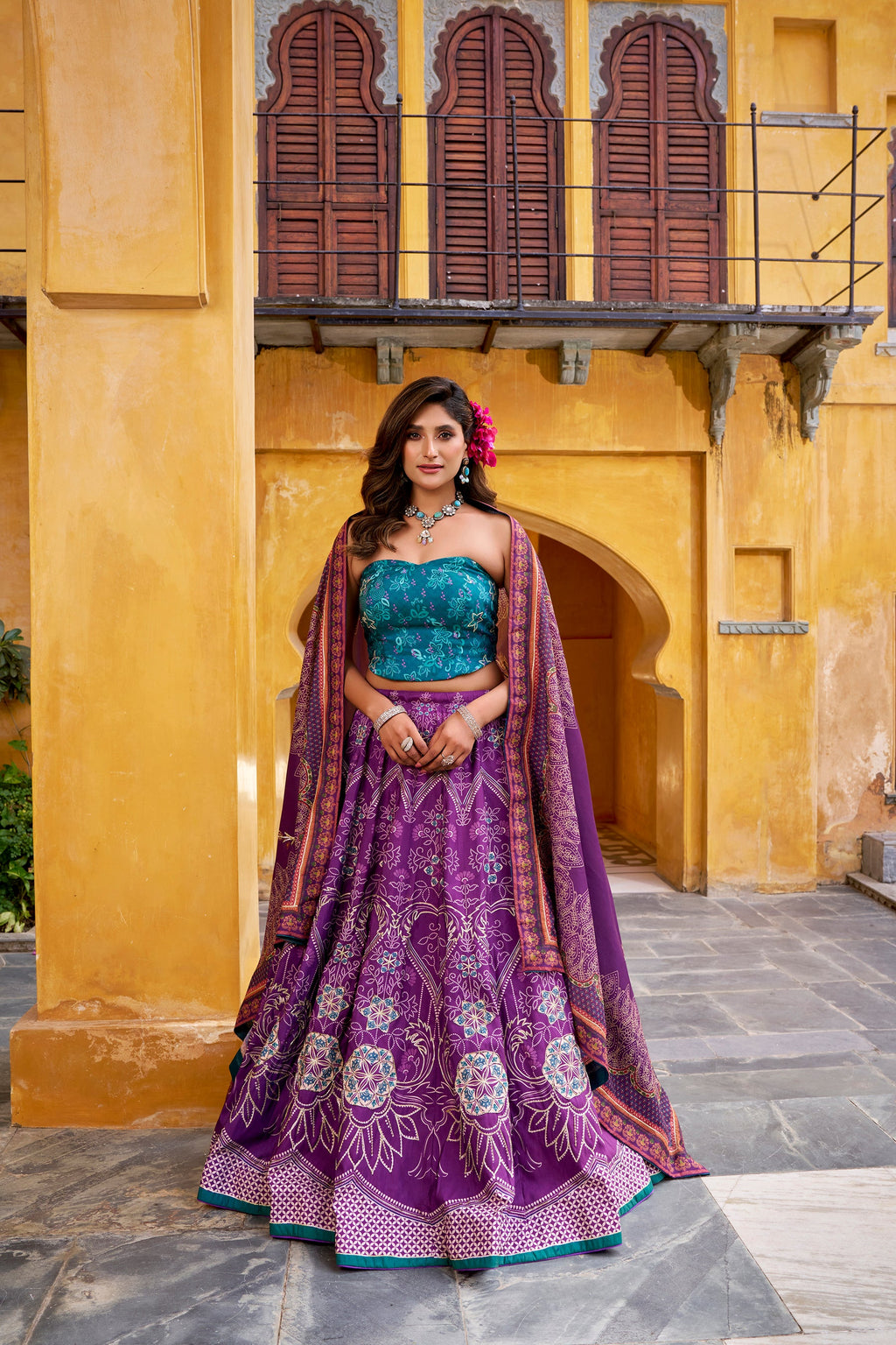 Purple Vaishali Silk Lehenga Choli with Beads and Gota Patti Lace