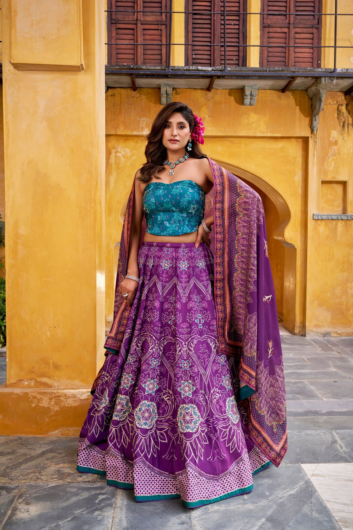 Purple Vaishali Silk Lehenga Choli with Beads and Gota Patti Lace