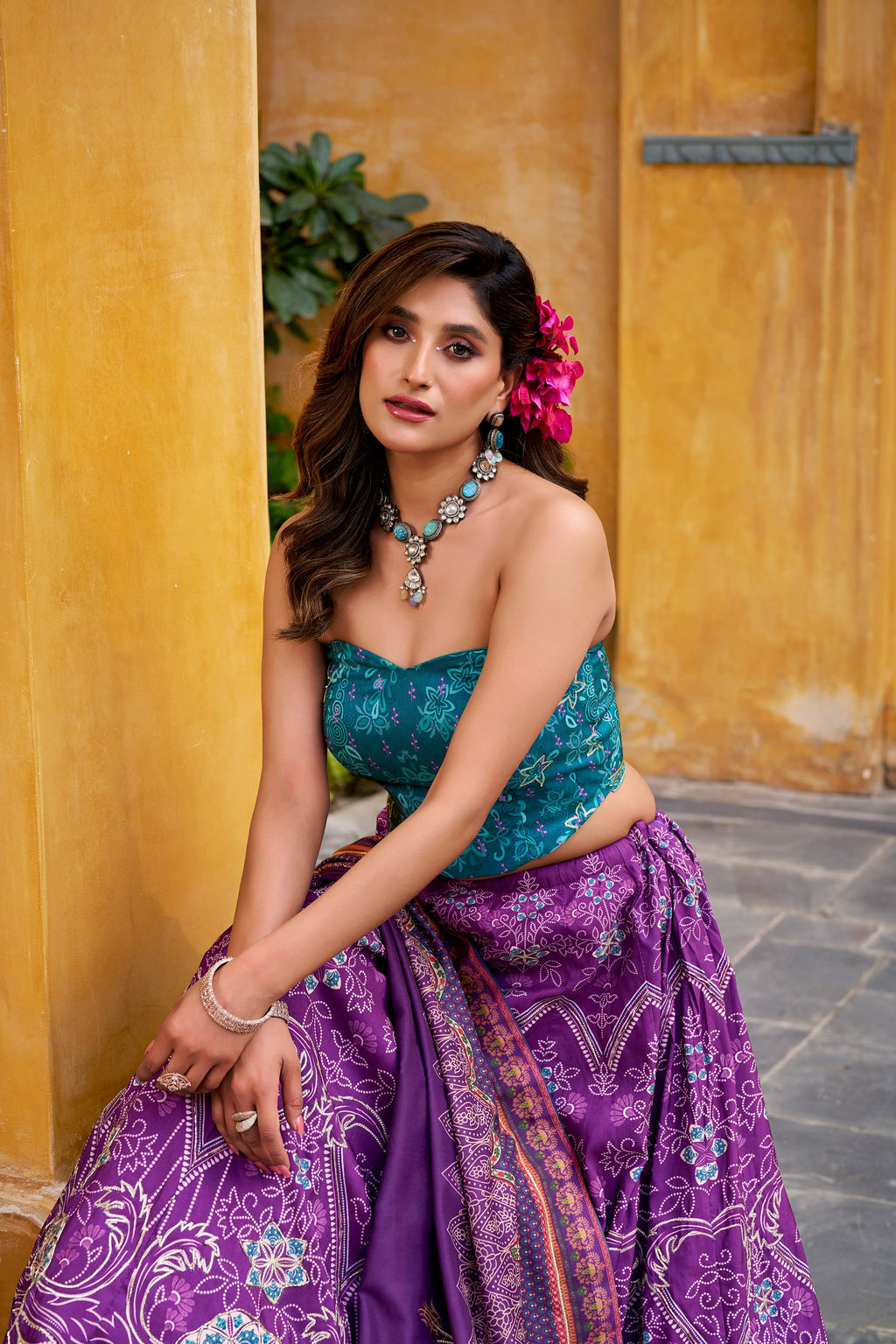 Purple Vaishali Silk Lehenga Choli with Beads and Gota Patti Lace