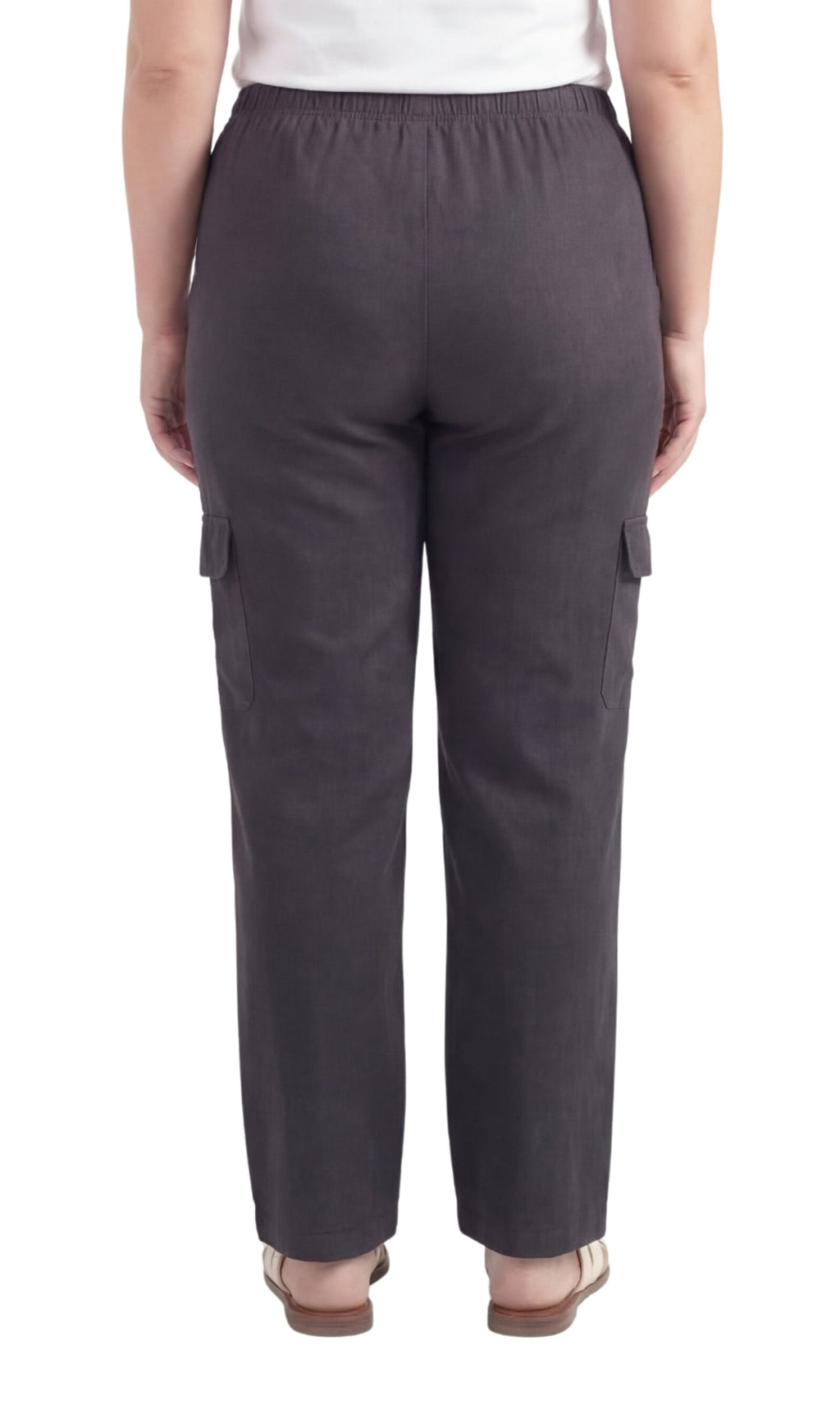Women's Pull-On Denim Cargo Pants with Elastic Stretch Waist