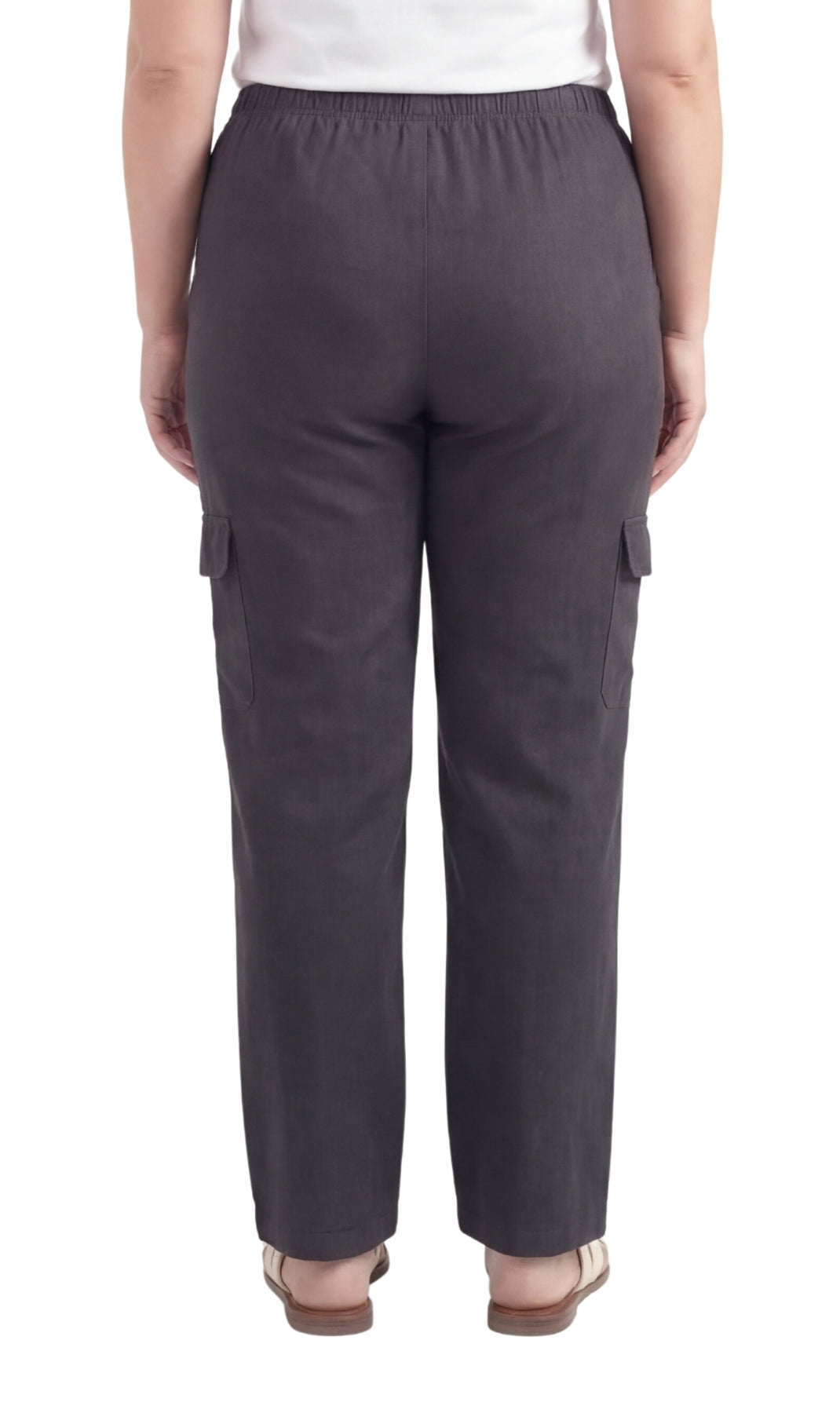 Women's Pull-On Denim Cargo Pants with Elastic Stretch Waist