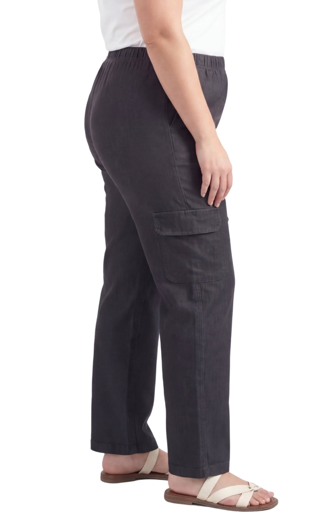 Women's Pull-On Denim Cargo Pants with Elastic Stretch Waist