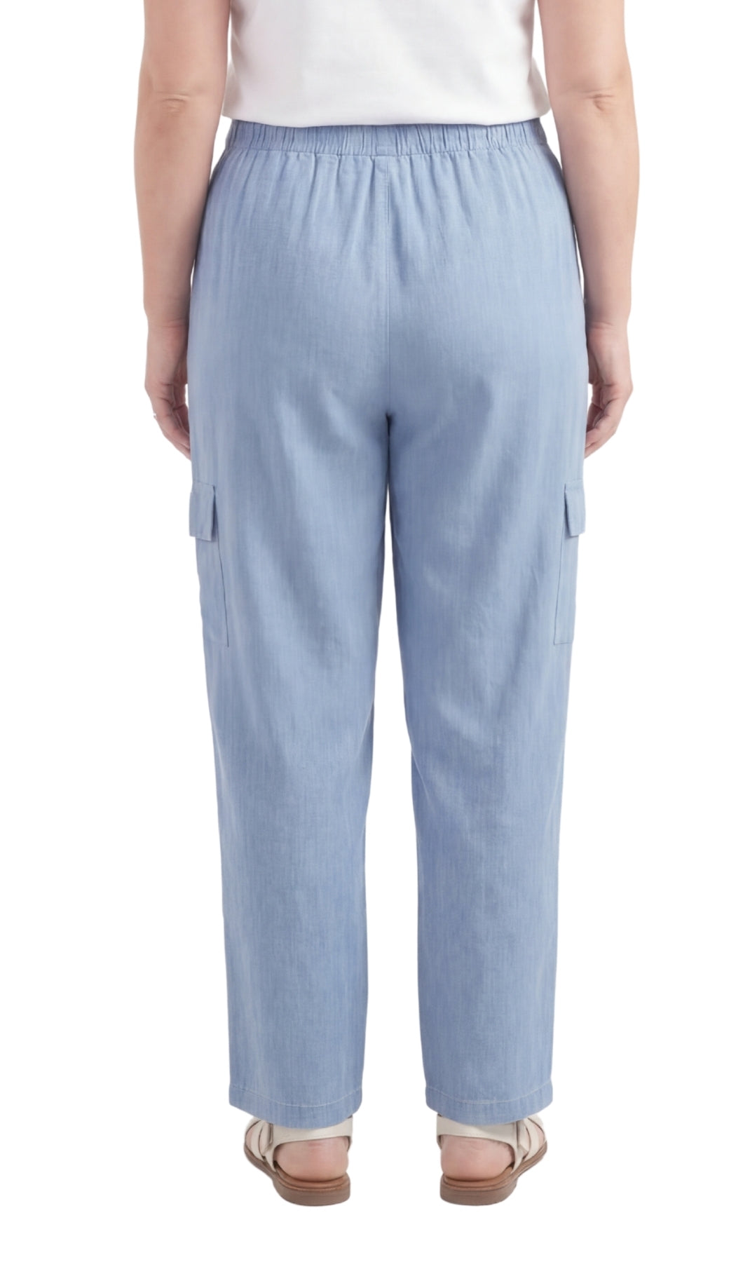 Women's Pull-On Denim Cargo Pants with Elastic Stretch Waist