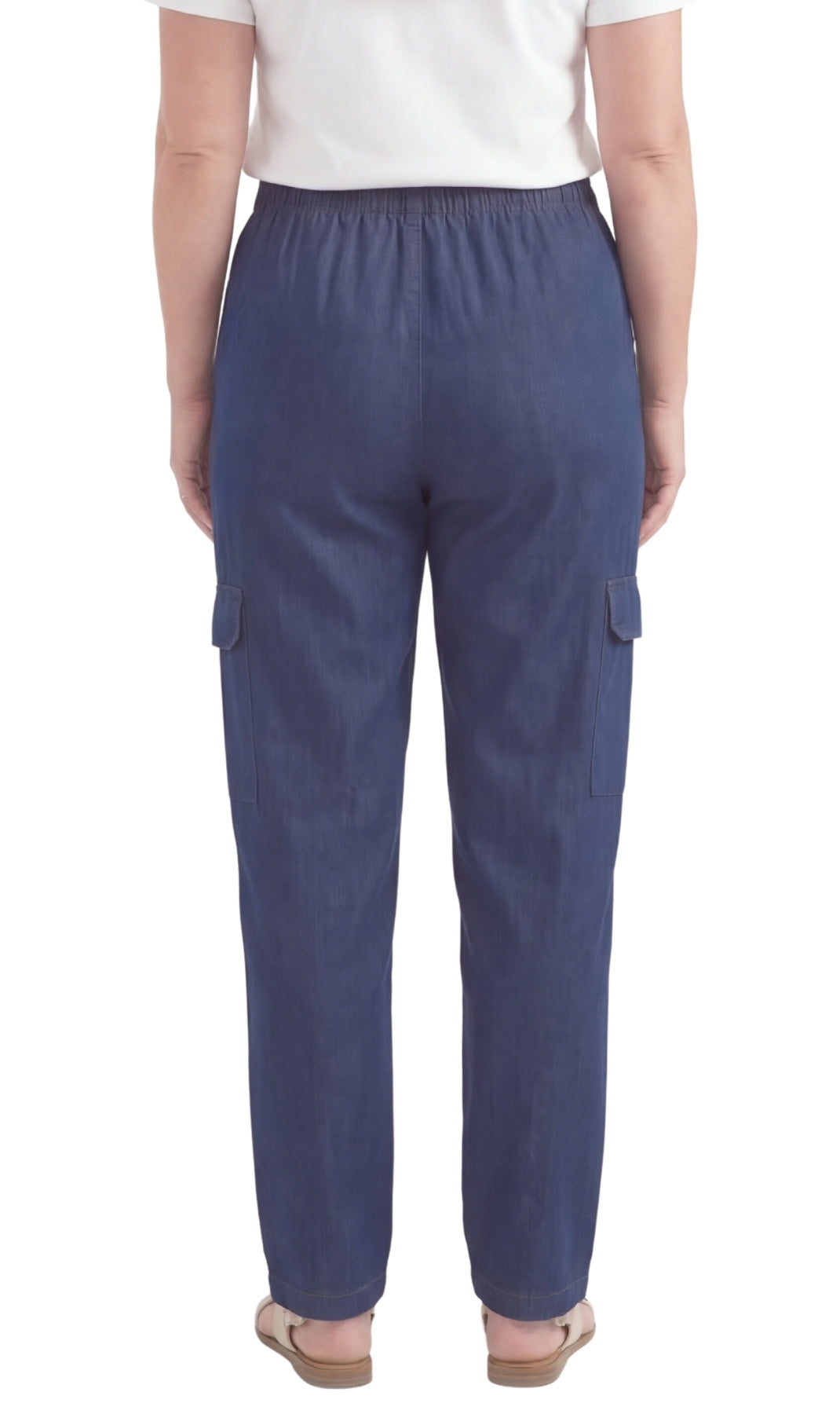 Women's Pull-On Denim Cargo Pants with Elastic Stretch Waist