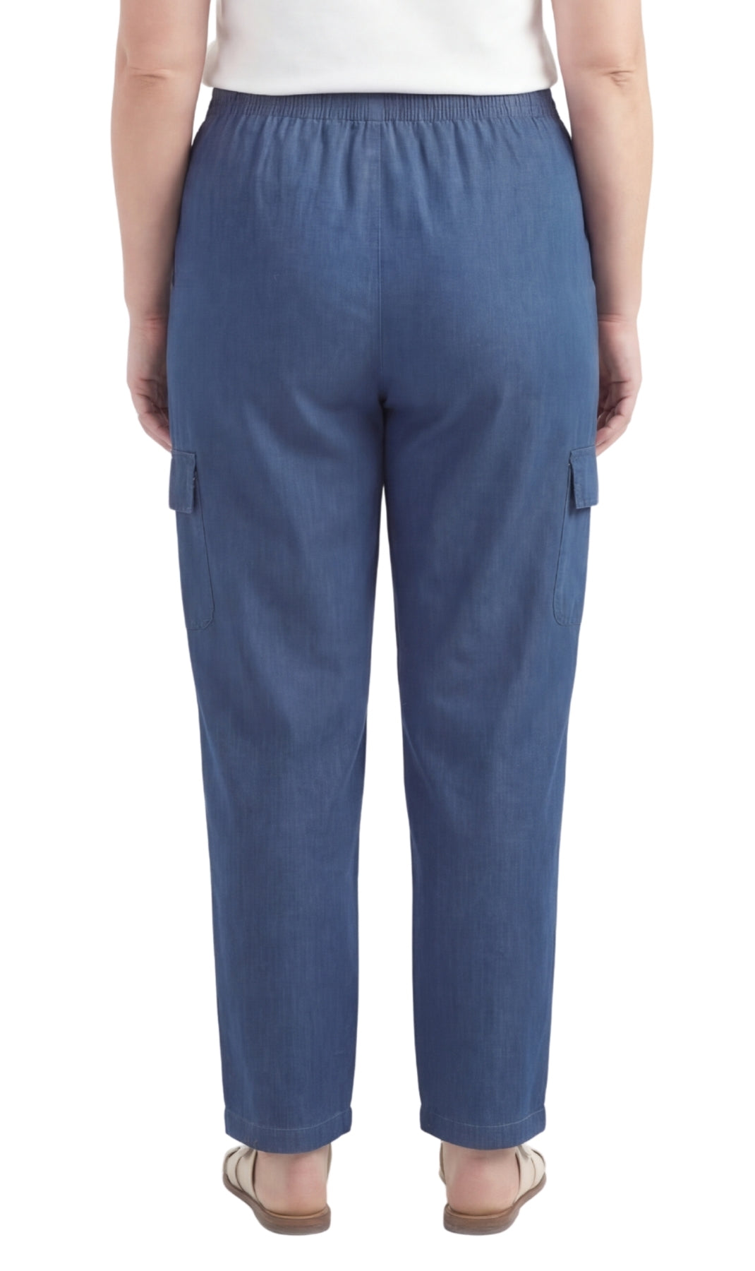 Women's Pull-On Denim Cargo Pants with Elastic Stretch Waist