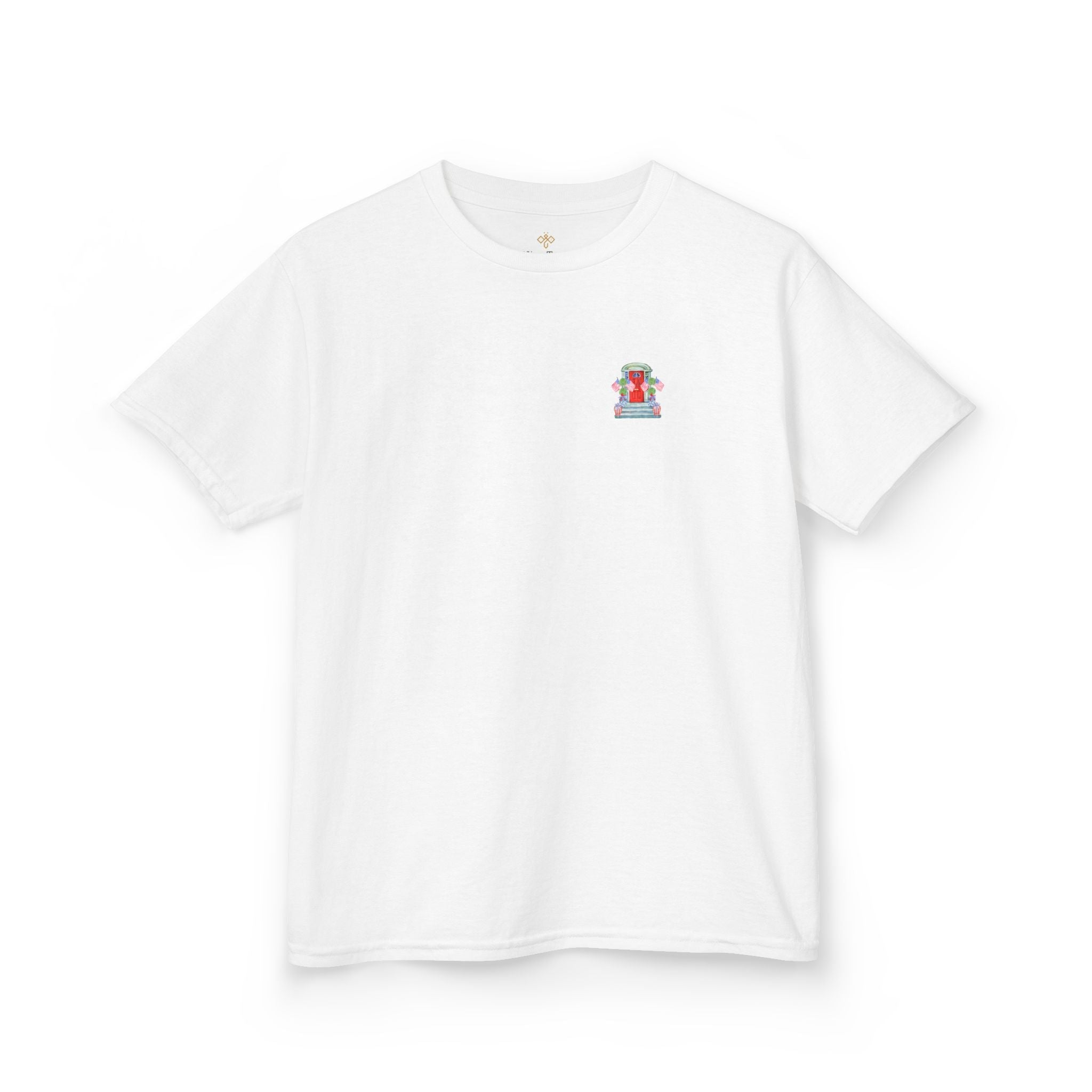 Bee Free Patriotic American Flag Front Porch Girls Short Sleeve Youth Hive Tee