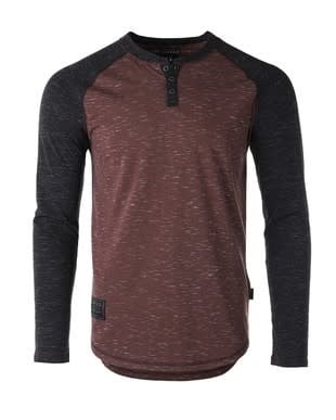 Close up of Premium Space Yarn long sleeve fabric showing multidimensional texture and cotton-blend knit quality.