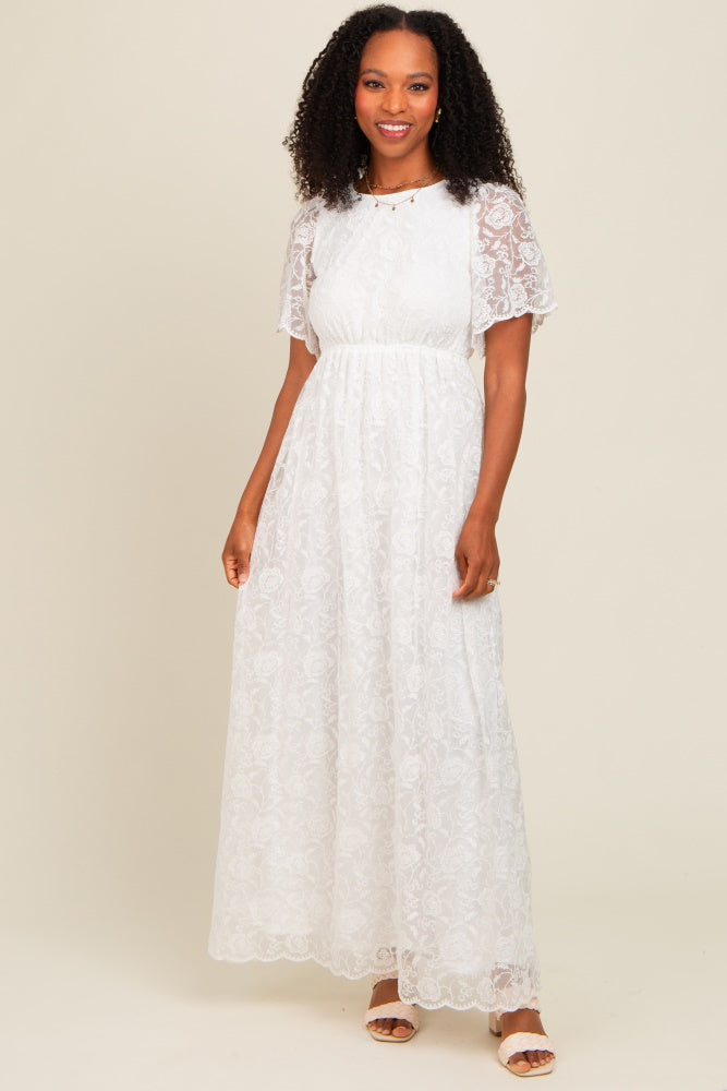 White Sheer Lace Back Maternity Maxi Dress for Special Occasions - Image 5
