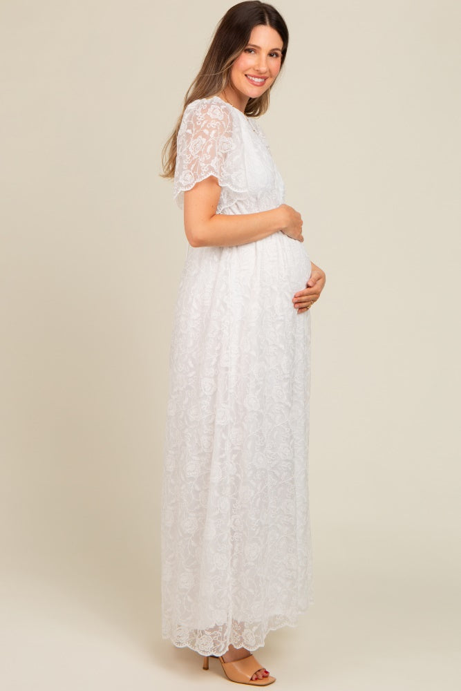 White Sheer Lace Back Maternity Maxi Dress for Special Occasions - Image 3
