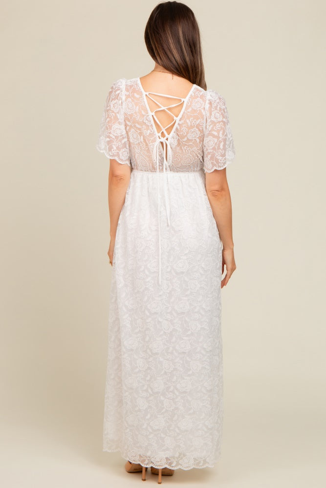 White Sheer Lace Back Maternity Maxi Dress for Special Occasions - Image 4