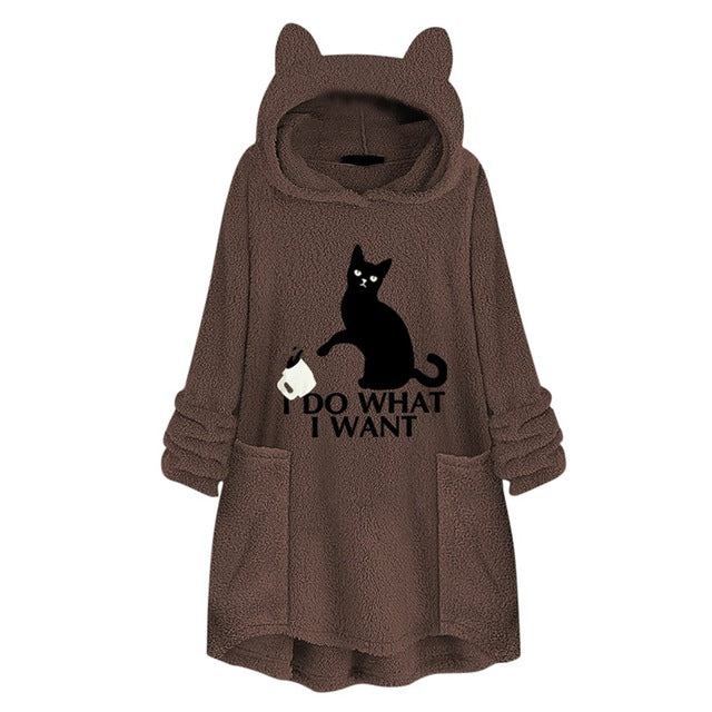 Playful Cat Ear Hoodie Sweatshirt with 'I Do What I Want' Graphic - Image 8