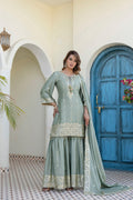 Seagreen Chinon Kurta Sharara Set with Embroidery and 5mm Sequins