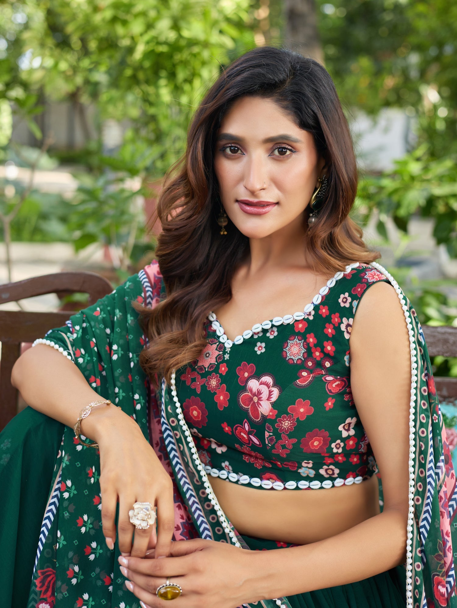 Lorenvalley Fashion Green Georgette Digital Printed Lehenga Choli with Dupatta