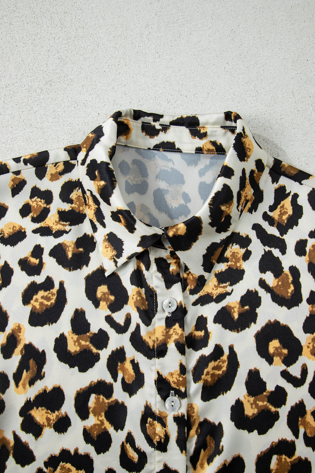 Leopard Ruffle Trim 3/4 Sleeve Loose Shirt