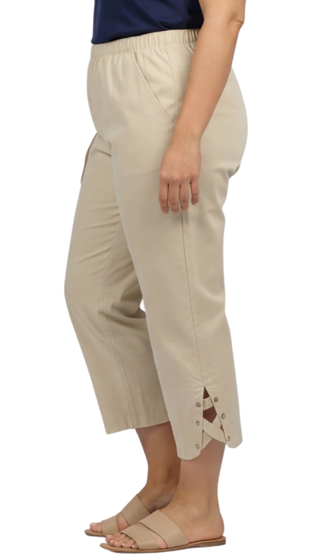 Women's Lightweight Denim Capri Pants with Studded Hem Detail