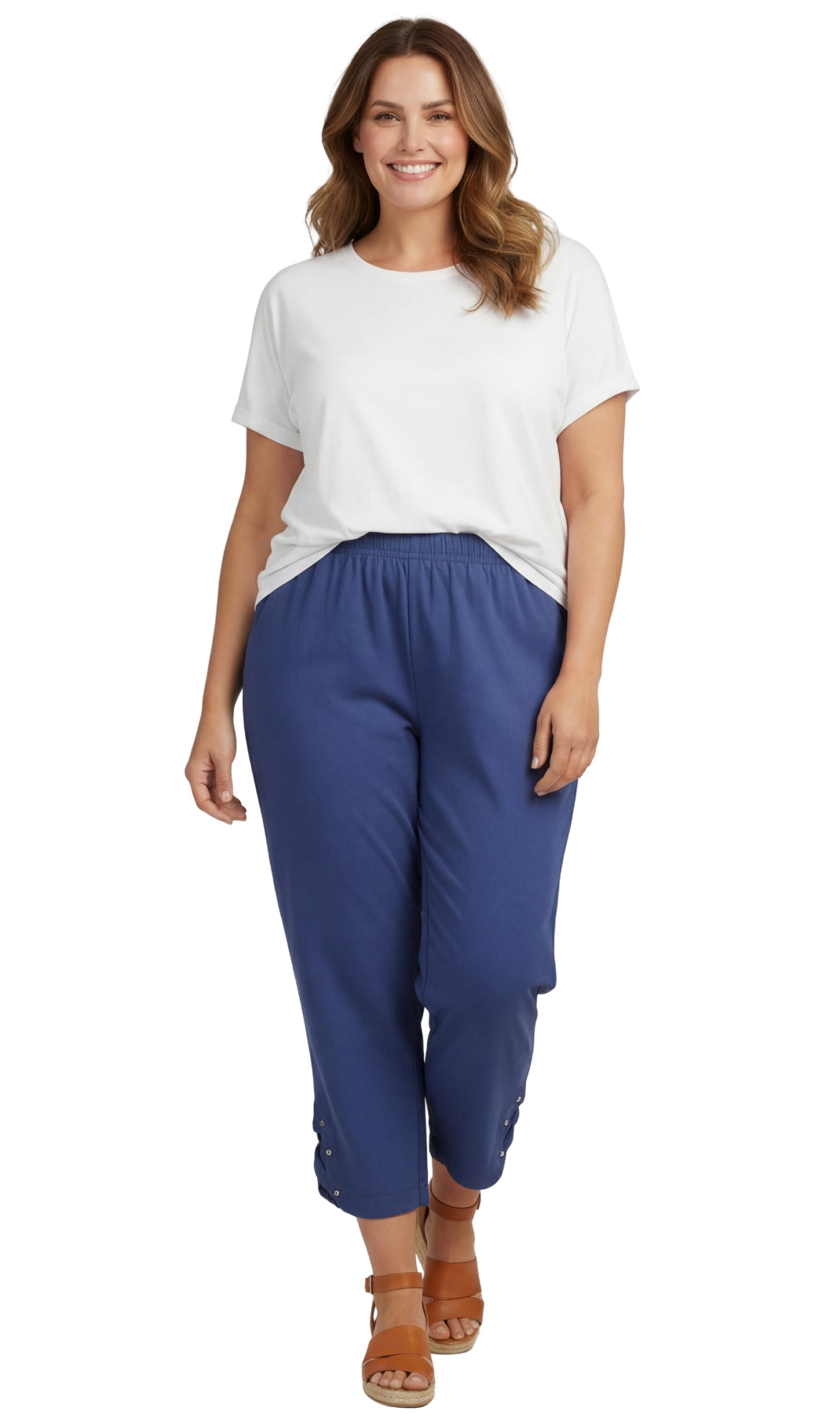 Women's Lightweight Denim Capri Pants with Studded Hem Detail